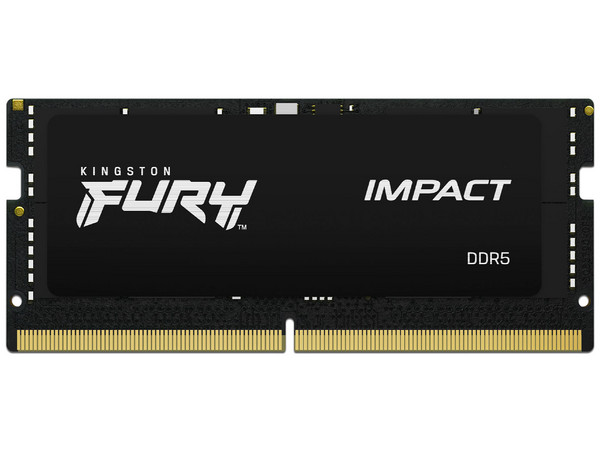 Memoria SODIMM Kingston Fury Impact, DDR5 PC5-51200 (6400 MHz), CL38, 16GB. Color Negro.