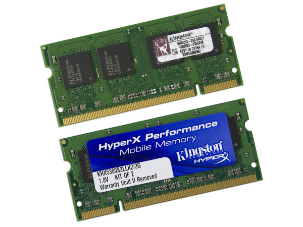 Memoria Kingston HyperX 2GB (2 x 1GB) DDR2 SODIMM (667MHz - PC2-5300), Kit con dos piezas de 1GB