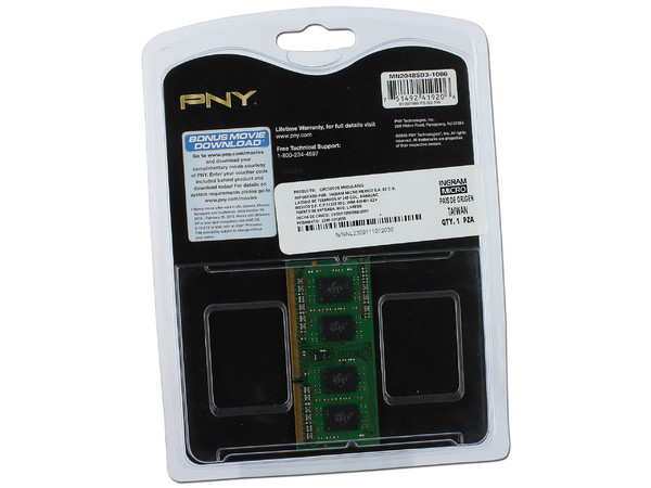 Memoria PNY Optima SODIMM DDR3 PC3-8500 (1066MHz) CL7, 2GB