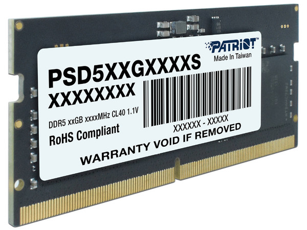 Memoria SODIMM Patriot Signature DDR5 PC5-38400 (4800MHz), CL40, 16GB. Color Negro.

