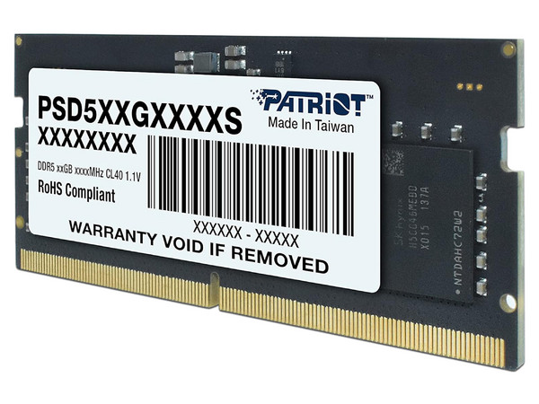 Memoria SODIMM Patriot Signature DDR5 PC5-38400 (4800MHz), CL40, 16GB. Color Negro.
