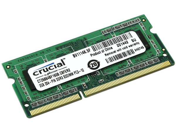 Memoria Crucial SODIMM DDR3 PC3-12800 (1600MHz), 2 GB.