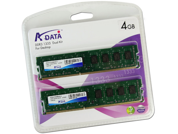 Memoria ADATA de 4GB (2x2GB),
DDR3 1333MHz (PC3-10600)
Modelo: DDR3 1333G Dual Kit 4G