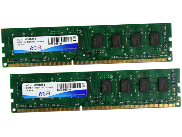 Memoria ADATA de 4GB (2x2GB),
DDR3 1333MHz (PC3-10600)
Modelo: DDR3 1333G Dual Kit 4G