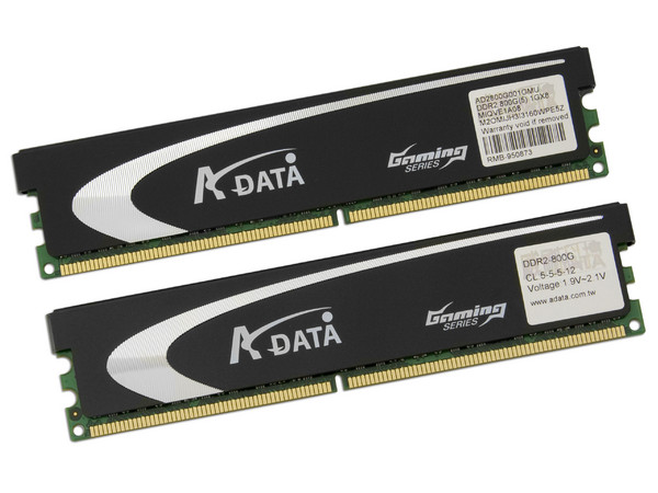 Memoria ADATA Gaming Series de 2GB  (2x1GB)
DDR2 800MHz (PC2 6400)
Timing: 5-5-5-12, Voltaje: 1.9V~2.1V
Modelo: DDR2 800G Dual Kit 2G