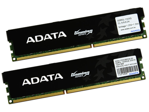 Memoria ADATA Gaming de 4GB (2x2GB) 
DDR3 1333MHz (PC3-10600)
Timing: 9-9-9-24, Voltaje: 1.25V~1.35V
Modelo: DDR3 1333G Dual Kit 4G