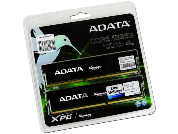 Memoria ADATA Gaming de 4GB (2x2GB) 
DDR3 1333MHz (PC3-10600)
Timing: 9-9-9-24, Voltaje: 1.25V~1.35V
Modelo: DDR3 1333G Dual Kit 4G