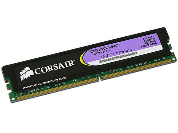 Memoria Corsair XMS2 de 1GB DDR2 800MHz
Timing: 5-5-5-12, Voltaje: 1.9V
Modelo: CM2X1024-6400
