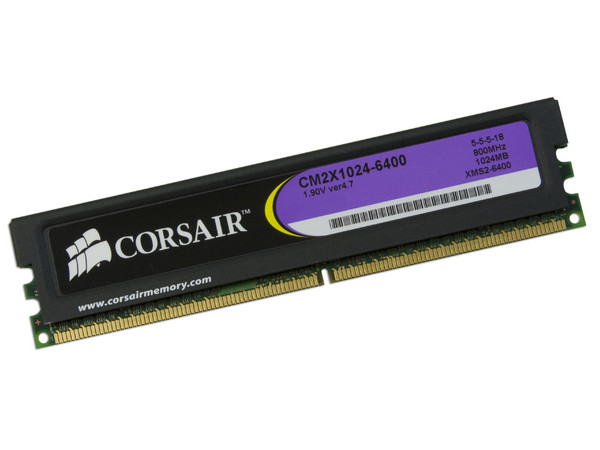 Memoria Corsair XMS2 de 1GB DDR2 800MHz
Timing: 5-5-5-18, Voltaje: 1.9V
Modelo: CM2X1024-6400 G