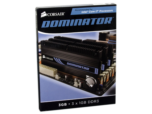 Memoria Corsair Dominator de 3GB (3x1GB) DDR3 1600MHz (PC3-12800)
Timing: 8-8-8-24, Voltaje: 1.65V
Modelo: TR3X3G1600C8D
Recomendada para Intel Core i7