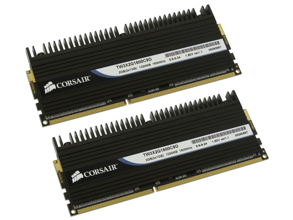 Memoria Corsair Dominator de 2GB (2x1GB) DDR3 1600MHz (PC3-12800)
Timing: 9-9-9-24, Voltaje: 1.80V
Modelo: TW3X2G1600C9D G