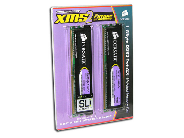 Memoria Corsair XMS2 de 1GB (2 x 512MB) DDR2 800 (PC2 6400)
Timing: 4-4-4-12, Cas Latency: 4, Voltaje: 2.1V
Modelo: TWIN2X1024-6400C4 G