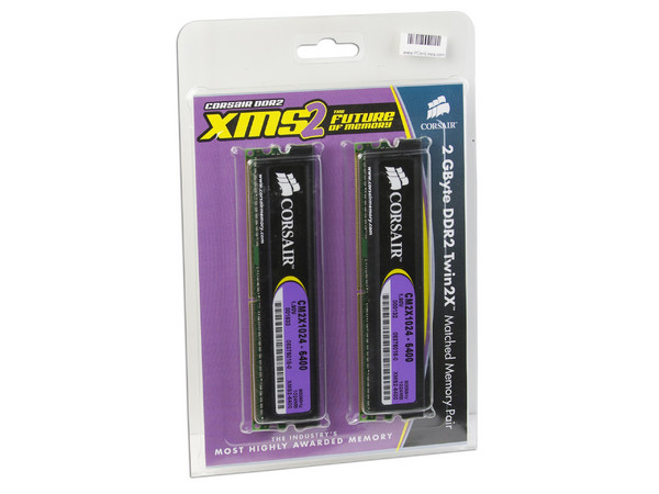 Memoria Corsair XMS2 de 2GB (2 x 1GB) DDR2 800 (PC2 6400)
Cas Latency: 5, Voltaje: 1.9V.
Modelo: TWIN2X2048-6400 G