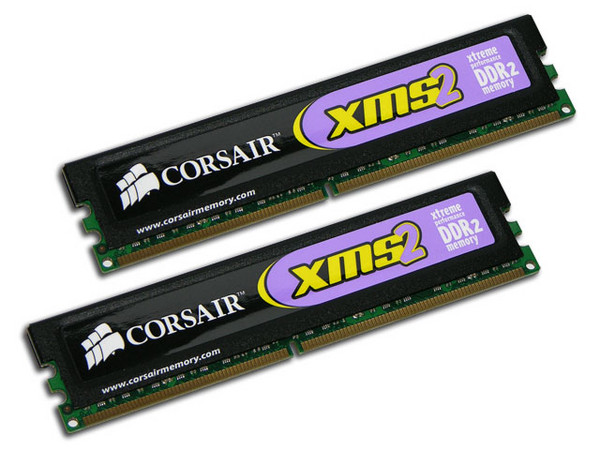 Memoria Corsair XMS2 de 2GB (2 x 1GB) DDR2 800 (PC2 6400)
Timing: 4-4-4-12, Cas Latency: 4, Voltaje: 2.1V.
Ventajas: EPP, SLI Certified
Modelo: TWIN2X2048-6400C4 G