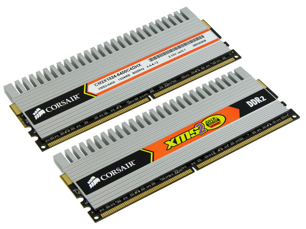 Memoria Corsair XMS2  DHX de 2GB DDR2 (2x1GB) 800MHz
Timing: 4-4-4-12, Cas Latency: 4, Voltaje: 2.10V
Modelo: CM2X1024-6400C4DHX
