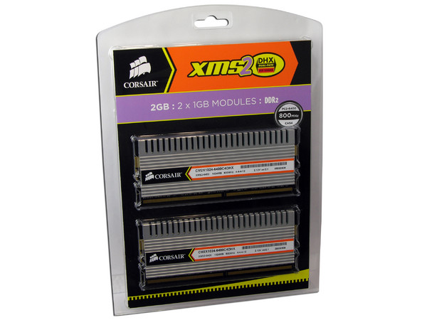 Memoria Corsair XMS2  DHX de 2GB DDR2 (2x1GB) 800MHz
Timing: 4-4-4-12, Cas Latency: 4, Voltaje: 2.10V
Modelo: CM2X1024-6400C4DHX