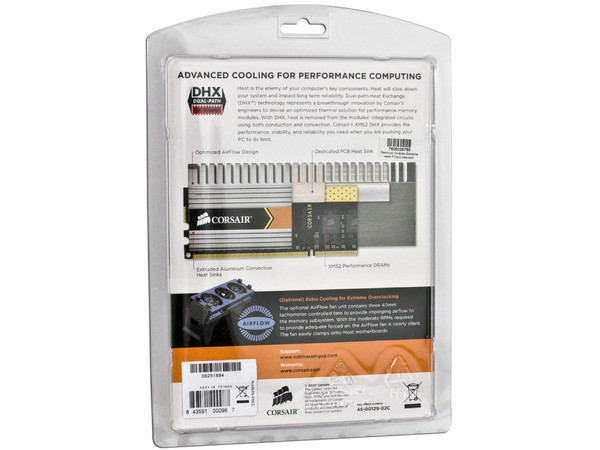Memoria Corsair XMS2 DHX de 4GB (2x2GB) DDR2 800
Timing: 4-4-4-12, Voltaje: 2.1V.
Diseñada para Sistemas Operativos de 64bit,
Modelo: TWIN2X4096-6400C4DHX