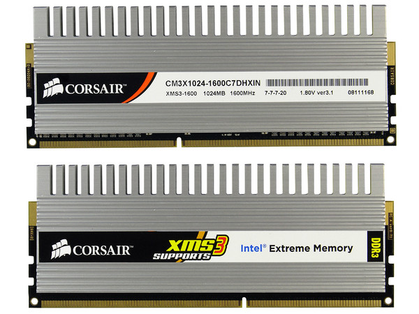 Memoria Corsair XMS3 de 2GB (2x1GB) DDR3 1600MHz (PC3-12800)
Timing: 7-7-7-20, Cas Latency: 7, Voltaje: 1.80V
Modelo: TWIN3X2048-1600C7DHXIN G
