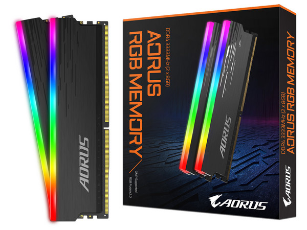 Kit de Memorias DIMM Gigabyte AORUS RGB, DDR4 PC4-26600 (3333MHz), CL18, 16GB (2 x 8GB), Color Negro.