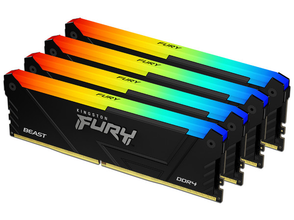 Memoria DIMM Kingston FURY Beast RGB, DDR4 PC4-21300, (2666MHz), CL16, 64GB (4x16GB).