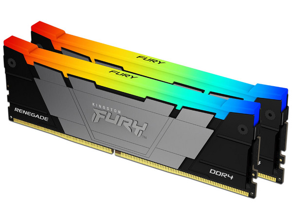 Kit de Memorias DIMM Kingston Fury Renegade RGB, DDR4 (3200 MHz), CL16, 32GB (2 x 16GB). Color Negro