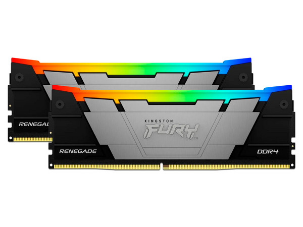 Kit de Memorias DIMM Kingston Fury Renegade RGB, DDR4 PC4-25600 (3200MHz), CL16, 16GB (2 x 8GB). Color Negro.