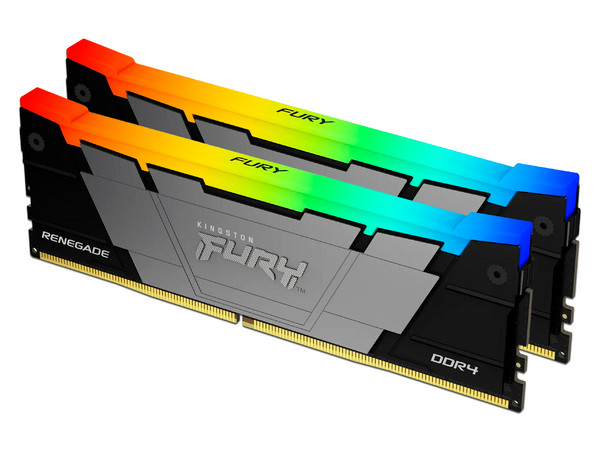 Kit de Memorias DIMM Kingston Fury Renegade RGB, DDR4 PC4-25600 (3200MHz), CL16, 16GB (2 x 8GB). Color Negro.