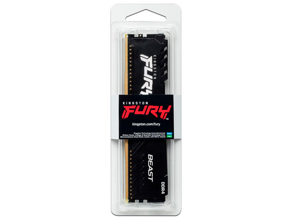 Memoria DIMM Kingston FURY Beast Black, DDR4 PC4-28800 (3600MHz), CL18, 16GB.