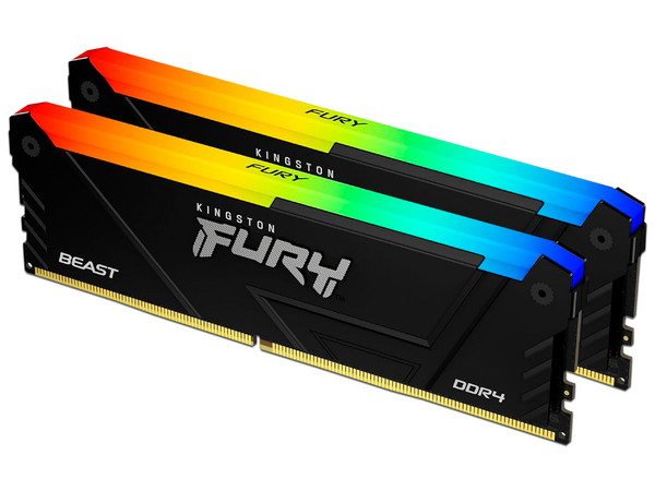 Kit de Memorias DIMM Kingston Fury Beast, DDR4 (3733MHz), RGB, CL19, 16GB (2 x 8GB). Color Negro