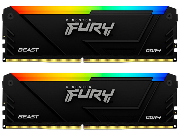 Kit de Memorias DIMM Kingston Fury Beast, DDR4 (3733MHz), RGB, CL19, 16GB (2 x 8GB). Color Negro