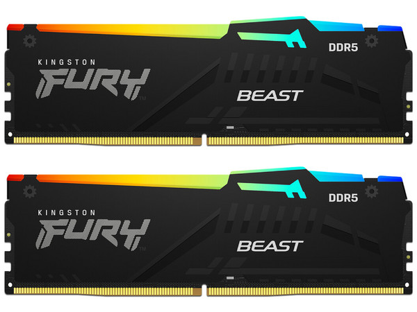 Kit de Memorias DIMM Kingston Fury Beast RGB, DDR5 PC5-38400 (4800MHz), CL38, 64GB (2 x 32GB).