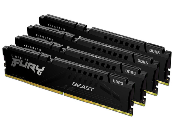 Kit de Memorias DIMM Kingston Fury Beast Black DDR5, Frecuencia: 5200MT/s, CL40, 128GB (4 x 32GB). Color Negro.