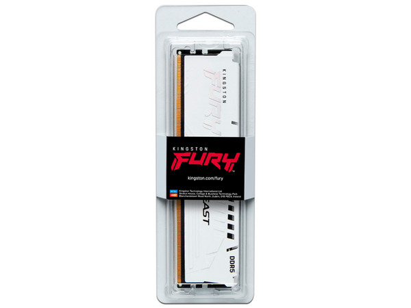 Memoria DIMM Kingston Fury Beast DDR5, PC5-41600 (5200MHz), CL40, 16GB, Color blanco.