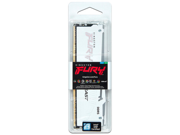 Memoria DIMM Kingston FURY Beast White RGB, DDR5 PC5-41600 (5200MHz), CL40, 32GB.