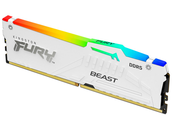 Memoria DIMM Kingston FURY Beast White RGB, DDR5 PC5-41600 (5200MHz), CL40, 32GB.