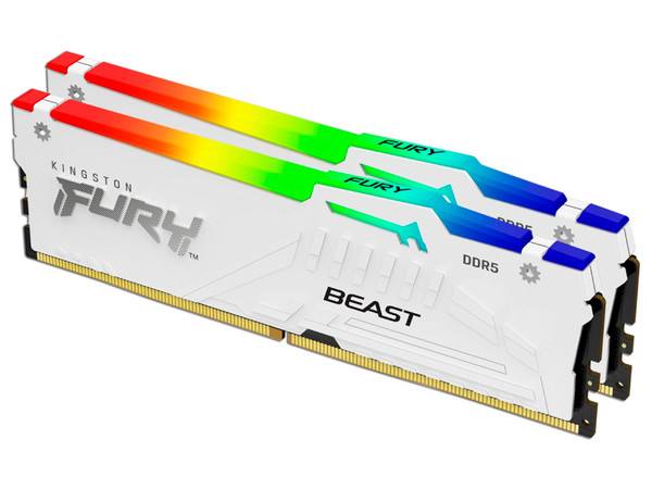 Memoria DIMM Kingston Fury Beast DDR5-5200 (5200 MHz), RGB, CL40, 32GB (2 x 16GB), Color Blanco.