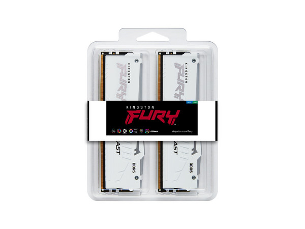 Kit de Memorias DIMM Kingston FURY Beast White, DDR5 (5200MHz), CL40, 128GB (4 x 32GB).
