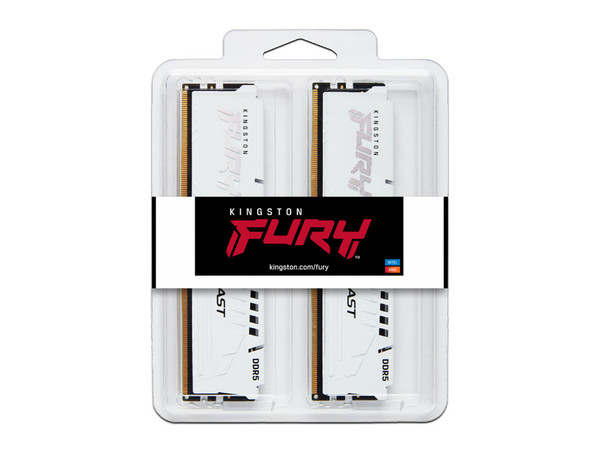 Kit de Memorias DIMM Kingston FURY Beast, DDR5 PC5-41600 (5200MHz), CL40, 64GB (2 x 32GB). Color Blanco.