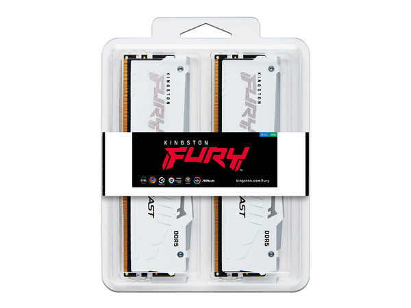 Kit de Memorias DIMM Kingston FURY Beast, DDR5 PC5-44800 (5600MHz), CL36, 64GB (2 x 32GB). Color Blanco.