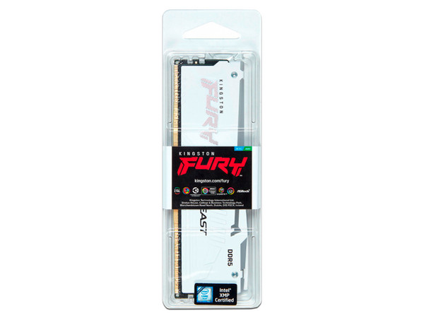 Memoria DIMM Kingston FURY Beast White RGB XMP, DDR5 PC5-44800 (5600MHz), CL40, 32GB, Color Blanco.