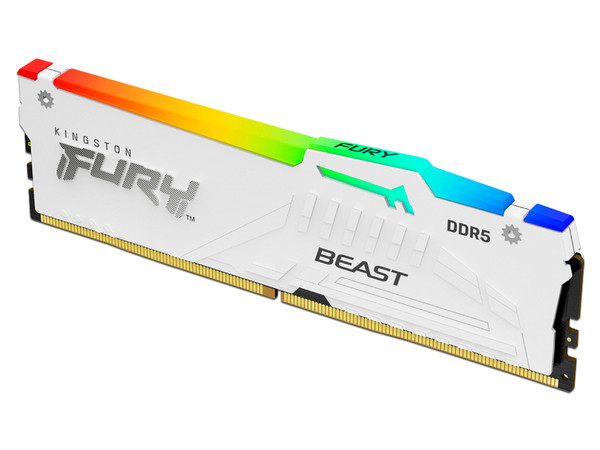 Memoria DIMM Kingston FURY Beast White RGB XMP, DDR5 PC5-44800 (5600MHz), CL40, 32GB, Color Blanco.