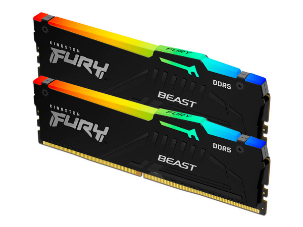 Memoria DIMM Kingston FURY Beast Black RGB, DDR5 PC5-48000 (6000MHz), CL30, 32GB (2x16GB).