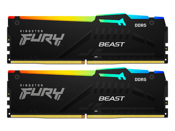 Memoria DIMM Kingston FURY Beast Black RGB, DDR5 PC5-48000 (6000MHz), CL30, 32GB (2x16GB).