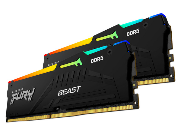 Memoria DIMM Kingston FURY Beast Black RGB, DDR5 PC5-48000 (6000MHz), CL36, 32GB (2 x16GB).