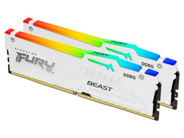 Memoria DIMM Kingston FURY Beast White RGB, DDR5 PC5-48000 (6000MHz), CL36, 32GB (2x16GB).