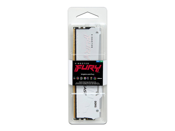 Memoria DIMM Kingston FURY BEAST RGB, DDR5 PC5-48000 (6000MHz), CL36, 32GB. Color Blanco.