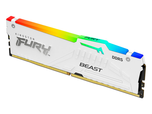 Memoria DIMM Kingston FURY BEAST RGB, DDR5 PC5-48000 (6000MHz), CL36, 32GB. Color Blanco.