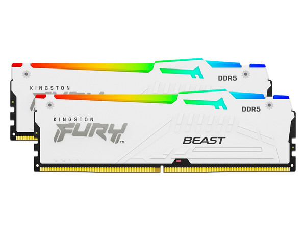 Memoria DIMM Kingston FURY Beast White RGB, DDR5 PC5-48000 (6000MHz), CL36, 64GB (2 x 32GB).