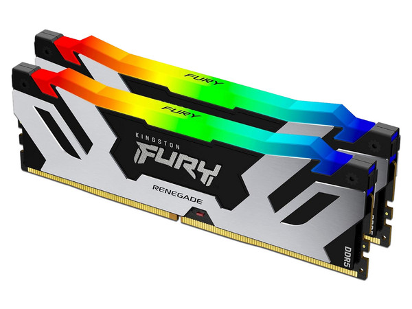 Kit de Memorias DIMM Kingston Fury Renegade RGB, DDR5 PC5-51200 (6400 MHz), CL32, 48GB (2 x 24GB). Color Negro/Plateado.