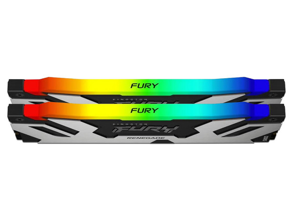 Kit de Memorias DIMM Kingston Fury Renegade RGB, DDR5 PC5-51200 (6400 MHz), CL32, 48GB (2 x 24GB). Color Negro/Plateado.